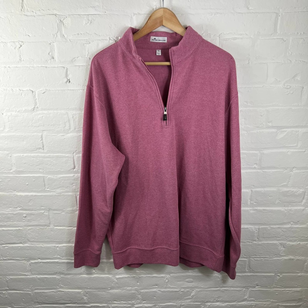 Peter Millar Mens Long Sleeve 1/4 Zip Sweater Mock Neck Knitted Coral Pink SZ XL